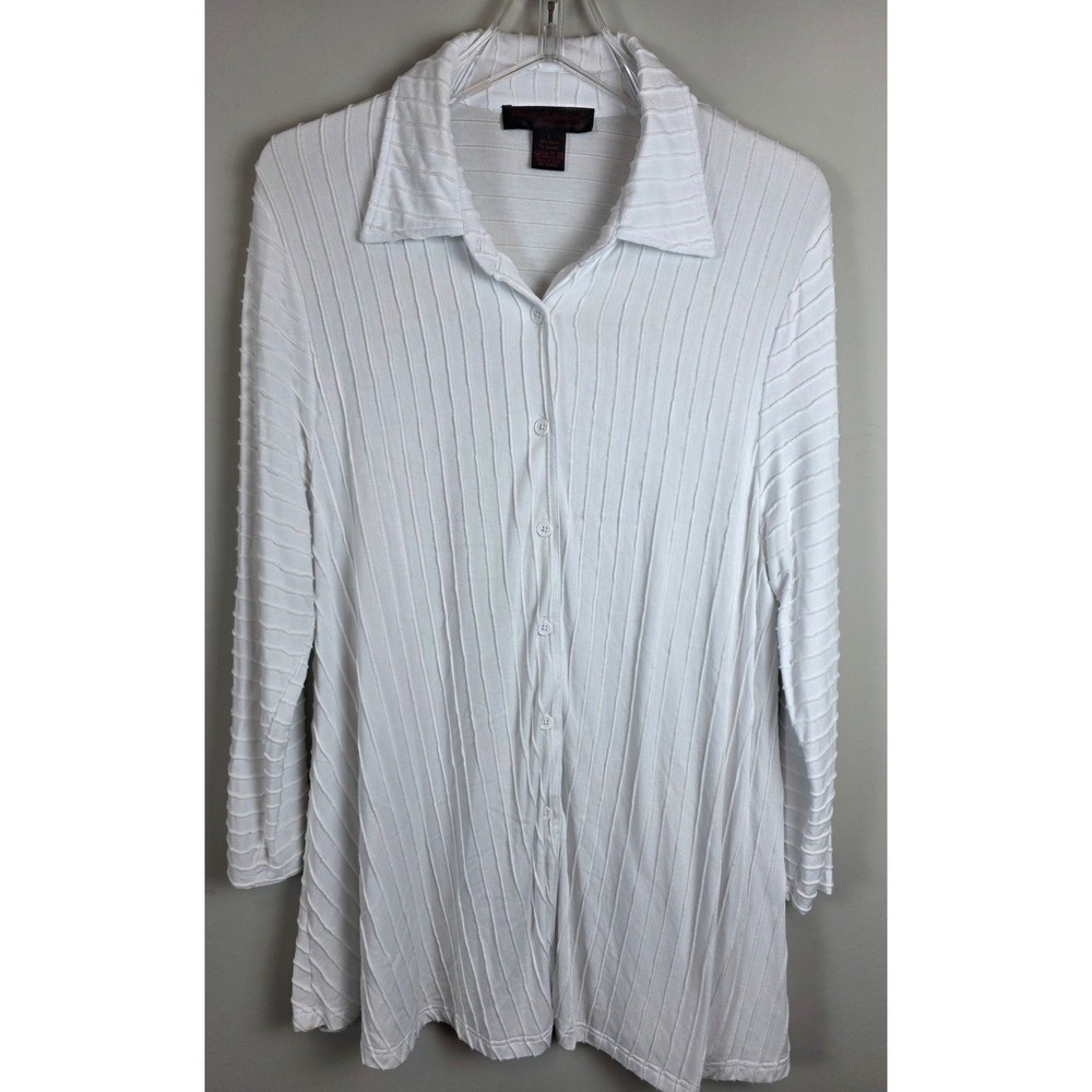 Pleate Collection White Long Sleeve Tunic Womens L White Ribbed Top‎ Versatile